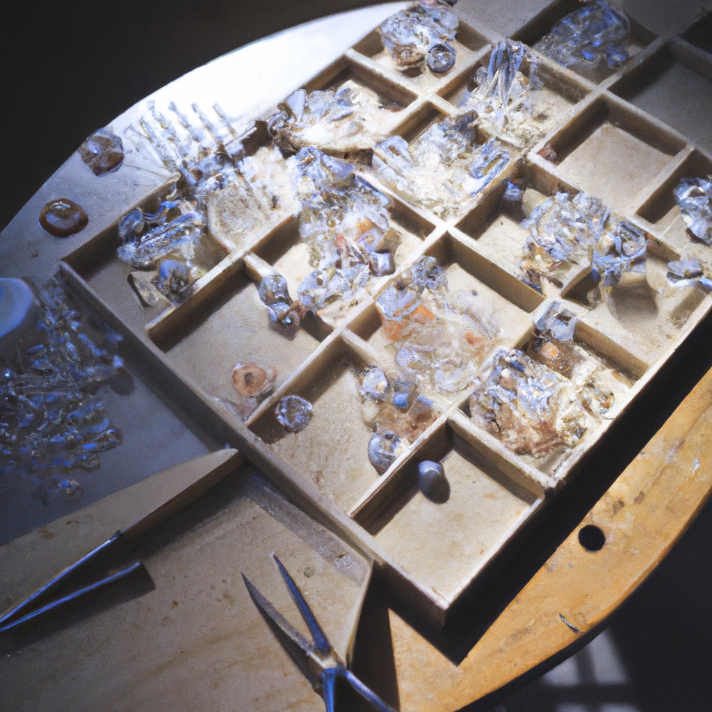 Handmade jewelry workbench with wire, beads, and resin molds in soft daylight