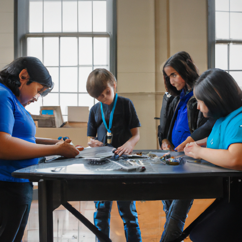 Diverse students in a bright classroom learning jewelry craft